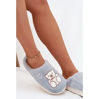 Dámské polobotky Dámské chlupaté papuče s medvídkem – modré Noralie Velikost: 38/39