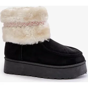 Dívčí sněhule Dámské sněhule Deepanti na platformě s kožíškem a vzorem – černé Velikost: 39