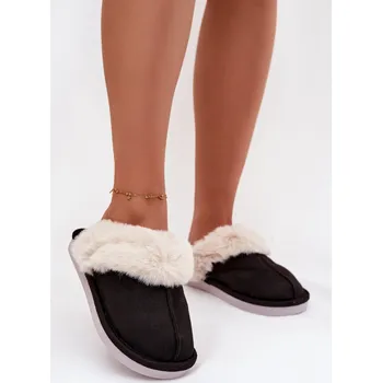 Dámské polobotky Dámské pantofle s kožíškem – černé Carisse Velikost: 38/39