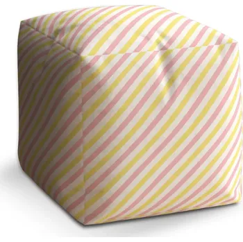 Taburet Sablio Taburet Cube Růžové a žluté pruhy: 40x40x40 cm
