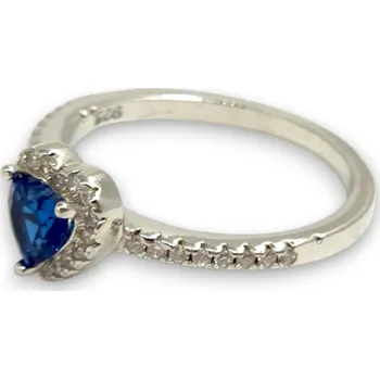 Prsten Stříbrný prsten s modrým srdíčkem a zirkony, rhodiovaný, Ag 925 Velikost: 50