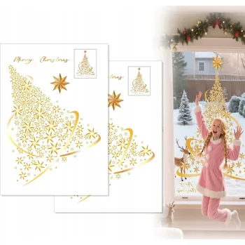 samolepka Samolepky na okna ve tvaru vánočního stromku na sklo Zlaté Samolepky Statické 2ks
