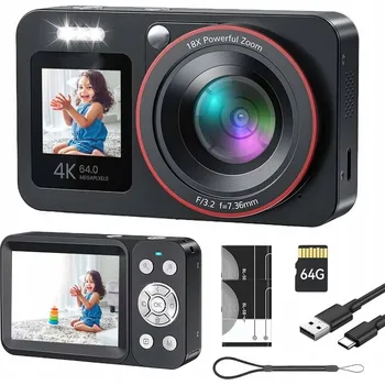 Digitální kompakt DIGITÁLNÍ FOTOAPARÁT 4K 64MP 18X ZOOM ČERNÝ S 64GB KARTOU