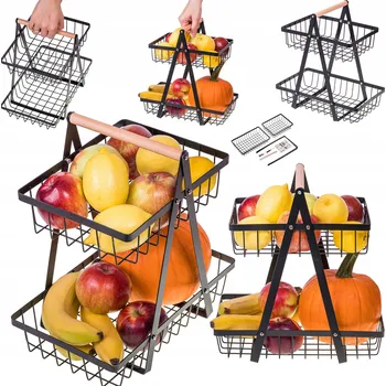 Obraz DVOUÚROVŇOVÝ VELKÝ KOŠ NA OVOCE A ZELENINU KOVOVÁ OZDOBNÁ ETAŽÉRKA