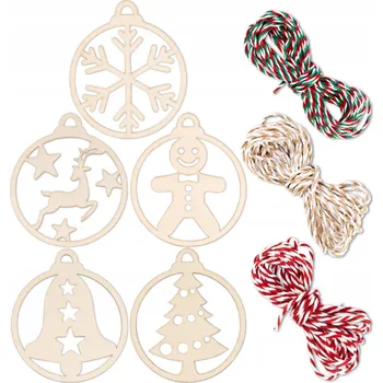 Obraz 5x Dekorativní dřevěné ozdoby na stromeček, vyřezávané, dárek na láhev