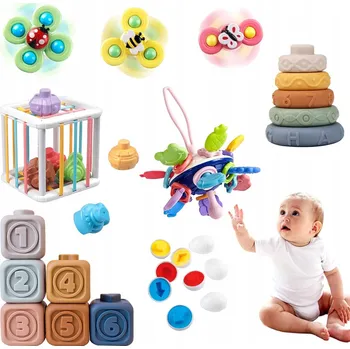 Hračka pro nejmenší SADA PRO BATOLATA SENZORICKÉ HRAČKY MĚKKÉ STAVEBNICE KOUSÁTKO VĚŽ KARTY