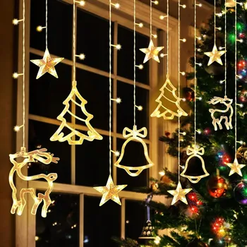 Vánoční dekorace 12 LED světelných girland ve tvaru hvězd, 138 LED diod