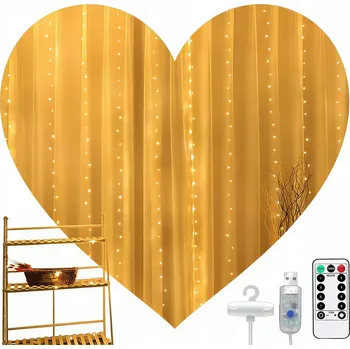 Vánoční dekorace LED Světelný Řetěz 300 LED, 3x3m, Teplá Bílá, 8 Režimů, USB Závěs