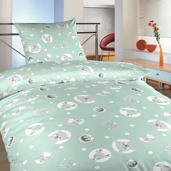 Povlečení Povlečení bavlna Zvířátka mentolová 140x200, 70x90 cm