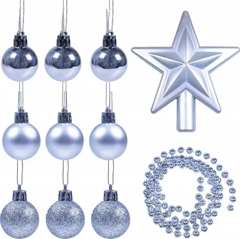 Vánoční dekorace Vánoční Baňky hvězda řetěz stříbrné 11ks