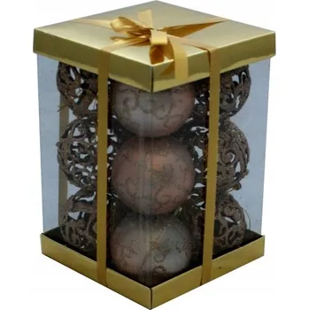 Vánoční dekorace Vánoční Baňky nerozbitné béžové 6 cm. Ažur a mat, 12 ks.