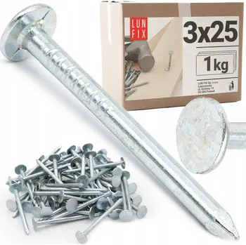 Vrták Hřebíky lepenkové 25mm pozinkované 3x25mm 1 palec papiaky na lepenku střešní 1kg