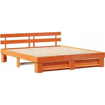 Postel Rám postele s čelo Hnědá 200 x 200 cm Masivní borové dřevo