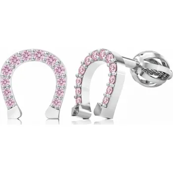 Náušnice Couple, Peckové náušnice Ariana ve tvaru podkovy, bílé zlato s růžovýmí zirkony, 585-66-3-0384.1B00.0.00.008.05