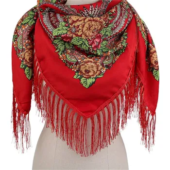 Šátek Šátek folklór květy s třásněmi 105x105 cm Varianta: 12 červená, Balení: 1 ks