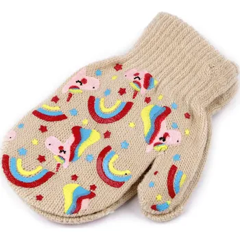 Rukavice Dětské pletené rukavice palčáky, střední, 16 béžová světlá jednorožec