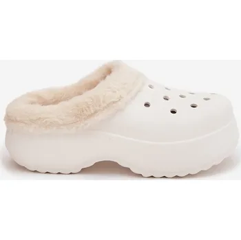 Dámské polobotky Dámské pěnové pantofle zateplené kožíškem – bílé Palvine Velikost: 36/37