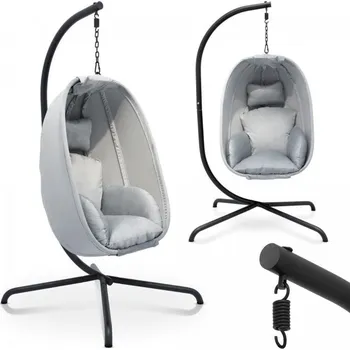 Zahradní houpačka Závěsné houpací křeslo vajíčko látkové světle šedé venkovní + vnitřní, vysoká nosnost 160 kg