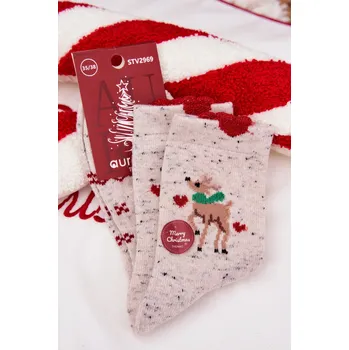 Pánské ponožky Dámské vánoční ponožky se sobem a srdíčky – šedé (vlna alpaka) Velikost: 38-41