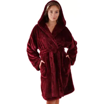 Dámské noční prádlo Dámský župan Lilly extra s kapucí 3/4 3320 3651 Vínová - Vestis vínová L-XL