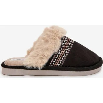 Dámské polobotky Dámské pantofle s kožíškem a výšivkou – černé Devianne Velikost: 38/39