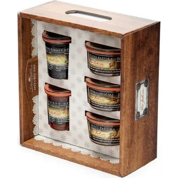 Dárkový potravinový koš Dárková sada 5 ks, Via Delicia Farmářská bedýnka z našich lesů, papírová kazeta