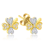 MINET Zlaté náušnice čtyřlístky s bílými zirkony Au 585/1000 1,70g JMG0078WGE01