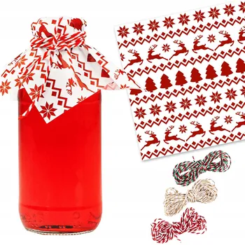 Sklenice 10 x vánoční ubrousky KAPUCE NA ZAVAŘENINY SKLENICE SKLENICE + 10 m provázek