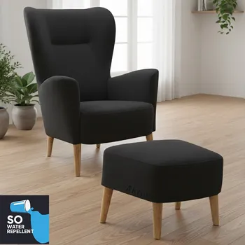 Křeslo Křeslo ušák s podnožkou Next | FUNKČNÍ LÁTKA | šedočerná 99 | nohy buk | AKCE