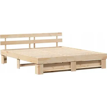 Postel Rám postele s čelo Hnědá 200 x 200 cm Masivní borové dřevo