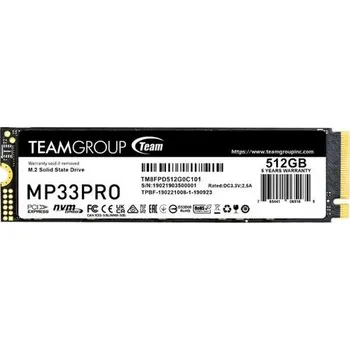 SSD disk TEAMGROUP MP33 PRO SSD NVMe M.2 512GB PCIe Gen3x4 2280 (čtení max. 3400MB/s, zápis max. 2600MB/s) TM8FPD512G0C101