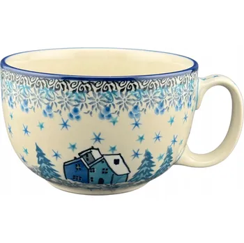 Šálek velký 350 ml UNIKÁT Domečky zimní deka U5045 Keramika Bolesławiec