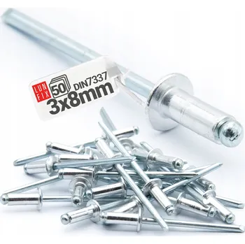 Nýt Nýty trhací 3 x 8 mm hliníkovo-ocelové stříbrné pozink nýt DIN 7337 50 Ks
