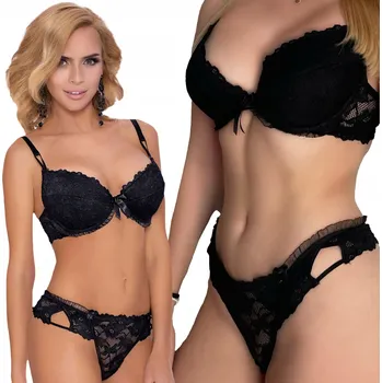 Podprsenka Krajková souprava Push-Up podprsenka + Tanga Sexy Carmen 70A + S Černá