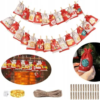 Vánoční dekorace Adventní kalendář 24 sáčků na dárek DIY sada Vánoční taštičky