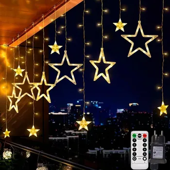 Vánoce SVĚTELNÝ ZÁVĚS 138 LED HVĚZDIČKY BÍLÁ TEPLÁ SVĚTLA GIRLANDA 8 REŽIMŮ