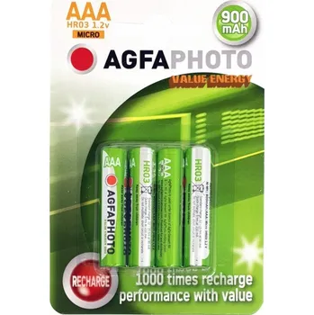 Článková baterie Nabíjecí Baterie nikl-metal hydridový (NiMH) AgfaPhoto AAA (R3) 900 mAh 4 ks