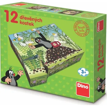 Hrací kostka Dino Kostky kubus Krtek a přátelé dřevo 12ks v krabičce 21x18x4cm
