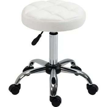 Stolička HOMCOM Vinsetto pojízdná stolička Výškově nastavitelná otočná pracovní stolička do kanceláře a salonu, imitace kůže, bílá Ø35,5 x 51-67 cm | Aosom.de