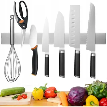 Stojan na nože MAGNETICKÁ LIŠTA NA NOŽE KLÍČE NÁŘADÍ 40 CM SAMOLEPICÍ STŘÍBRNÁ