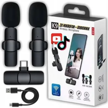 Mikrofon 2X BEZDRÁTOVÝ MIKROFON KLIPOVÝ PRO TELEFON TABLET + USB-C PŘIJÍMAČ