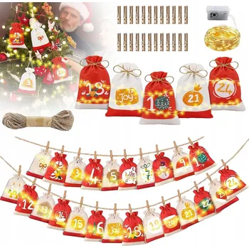 Vánoční dekorace Adventní kalendář 24 sáčků na dárek DIY sada Vánoční taštičky
