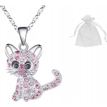 Náhrdelník Dětský náhrdelník Kočka Kotě Stříbrný Růžové Zirkony Roztomilý Krásný