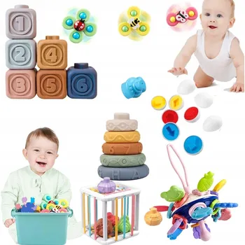 Hračka pro nejmenší SADA PRO BATOLATA SENZORICKÉ HRAČKY MĚKKÉ STAVEBNICE KOUSÁTKO VĚŽ KARTY