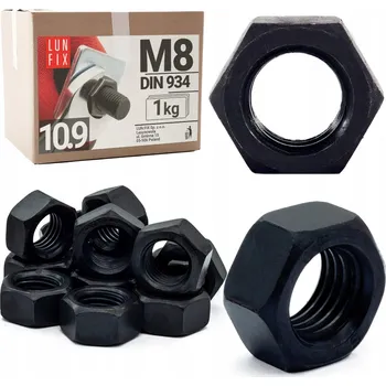 Matice Matice M8 kl10,9 černá DIN 934 op 1kg-cca 216 Ks