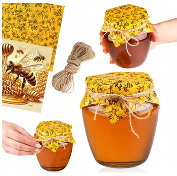 Sklenice MEDOVÉ VÍČKA, VÍČKA NA SKLENICE, UBROUSKY ZAVAŘOVACÍ SKLENICE SKLENICE JUTOVÝ PROVÁZEK , 10x