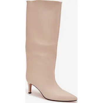 Dámská obuv Dámské nazouvací kozačky na jehlovém podpatku Olivienne – světle béžové Velikost: 38