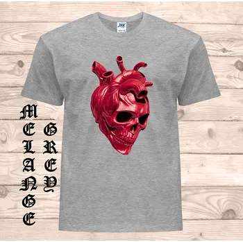 Pánské tričko panske-levne-bavlnene-tricko-digi-potisk-lebka-srdce Barva: Grey melange - šedá směs, velikost: XXL