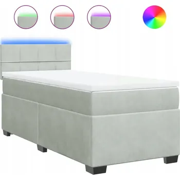 Postel Kontinentální postel s LED osvětlením, světle šedá, 200 x 100 x 100,5 cm