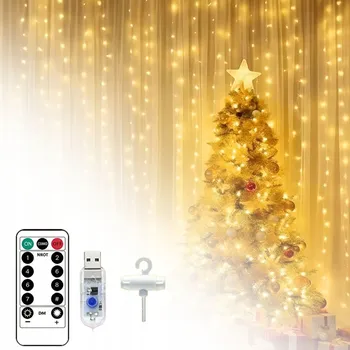 Vánoční dekorace SVĚTELNÝ ZÁVĚS 300 LED Girlanda Světýlka 3x3 m USB drátky Rampouchy + Dálkové ovládání